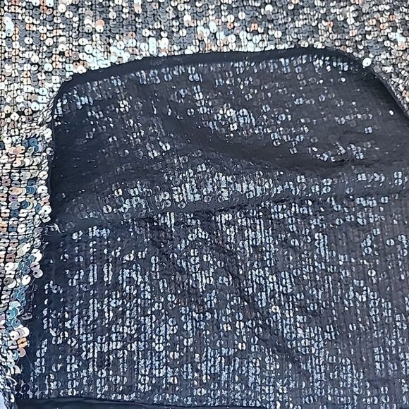 Express Silver Sequin Sparkly Party Disco Lined Short Sleeved Top Shirt Size XL - Picture 7 of 8